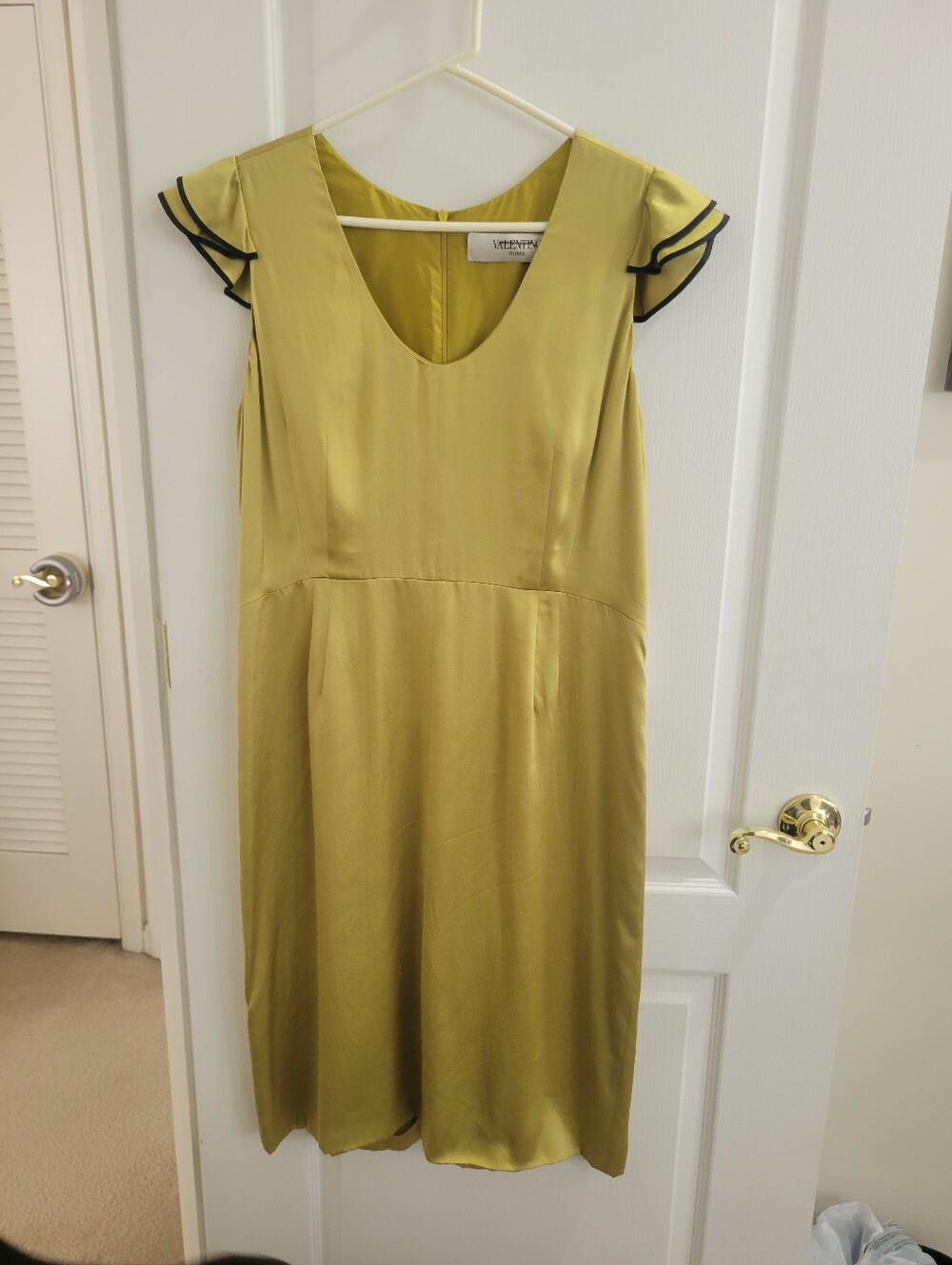 NWT Valentino Chartreuse Yellow Silk Wool Pleated Cocktail Dress IT 50 US 14 XL